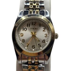 Folio Women Watch Easy Read Quartz Analog Stretch Two Tone Silver Gold Tone
